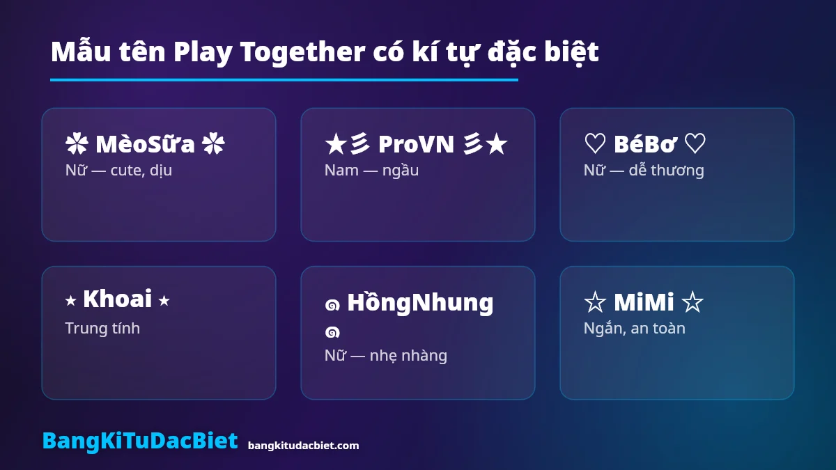 Mẫu tên Play Together có kí tự đặc biệt cho nam và nữ